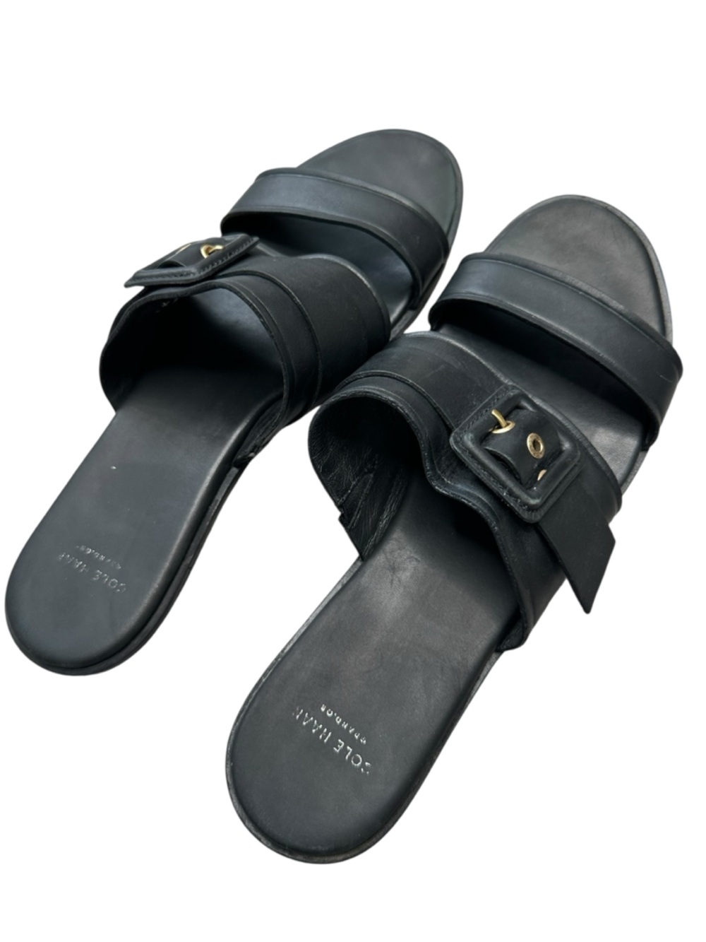 Cole Haan Amavia Black Leather Flat Sandals Slides Buckle Strap Women’s 8B - Picture 4 of 9